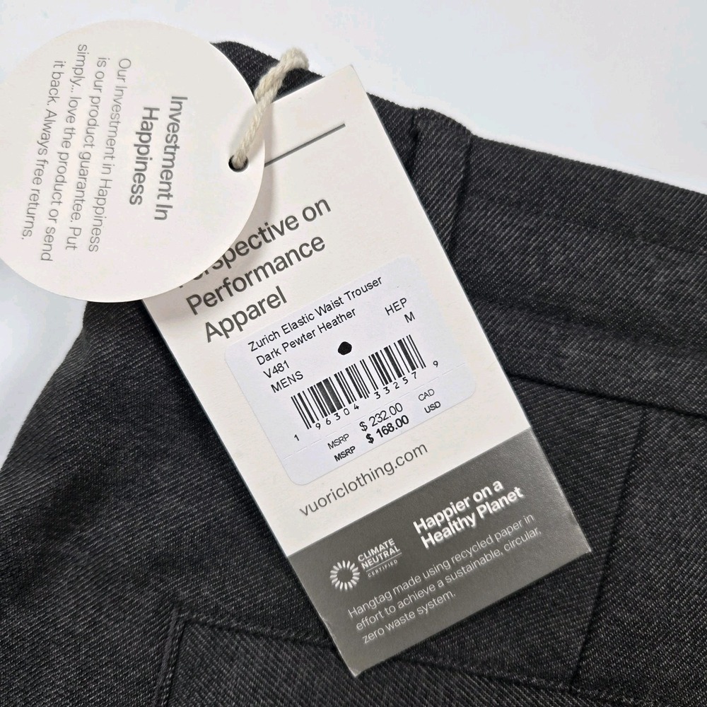 Vuori Mens Zurich Elastic Waist Trouser Dark Pewter Heather Pants Medium M V481 - Picture 6 of 9